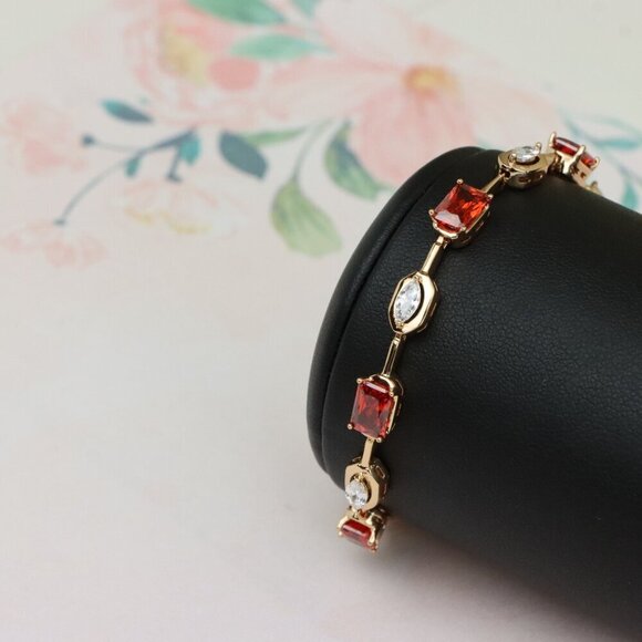 Elegant Rose Gold Bracelet with Red and White Zircon Stones, XPBL0726 - Picture 11 of 12